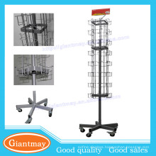 4 sides rotating metal wire cd display rack with wheels